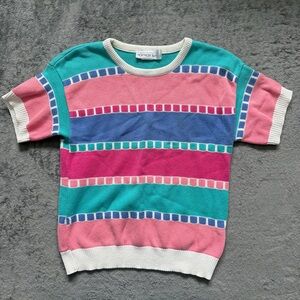 Vintage Northern Isles Short Sleeve Sweater Top Grandmacore Nautical Vibrant